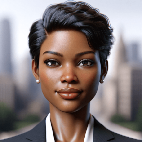 DALL·E 2023-11-25 12.15.04 - Create a hyperrealistic portrait of a black female city council member, focusing on lifelike details and textures. The woman should have a professiona